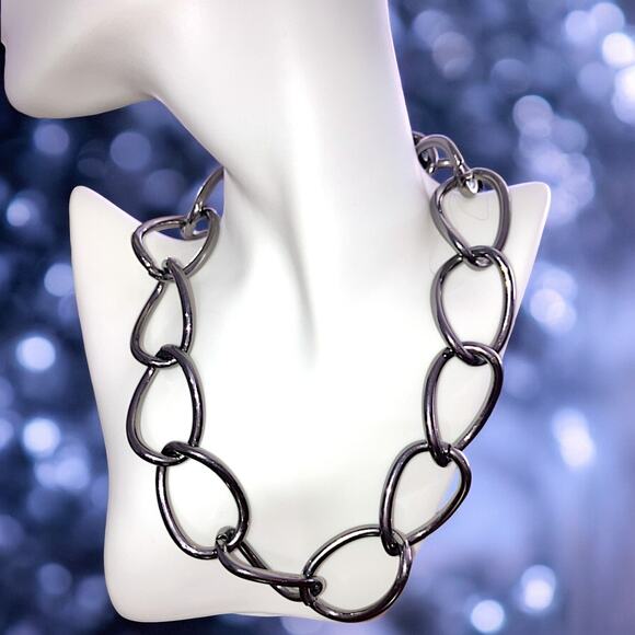 Large Statement Link Heavy Chain Silver-Tone Necklace! - Picture 1 of 8